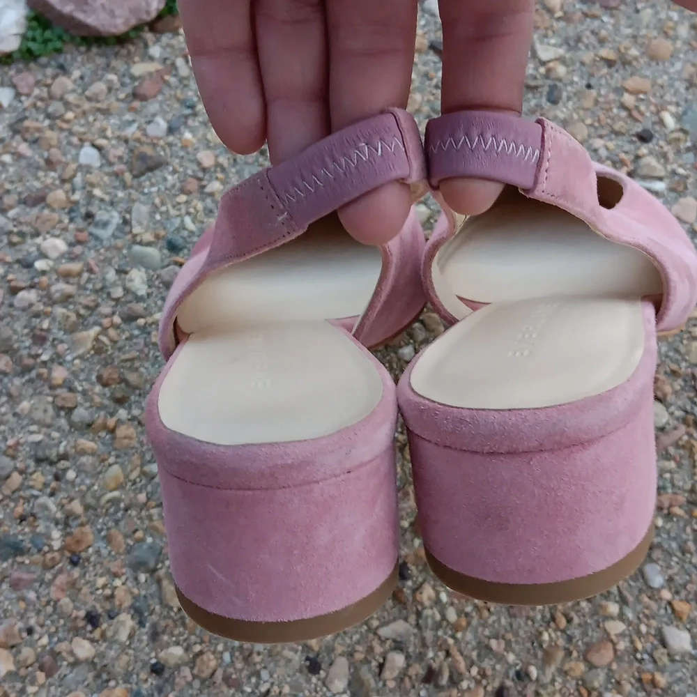Everlane sling back small block heel pink suede leather shoes womens sz 8 - Picture 6 of 8